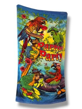 Parrot Party Tropical Beach Towel - Multicolor Blue